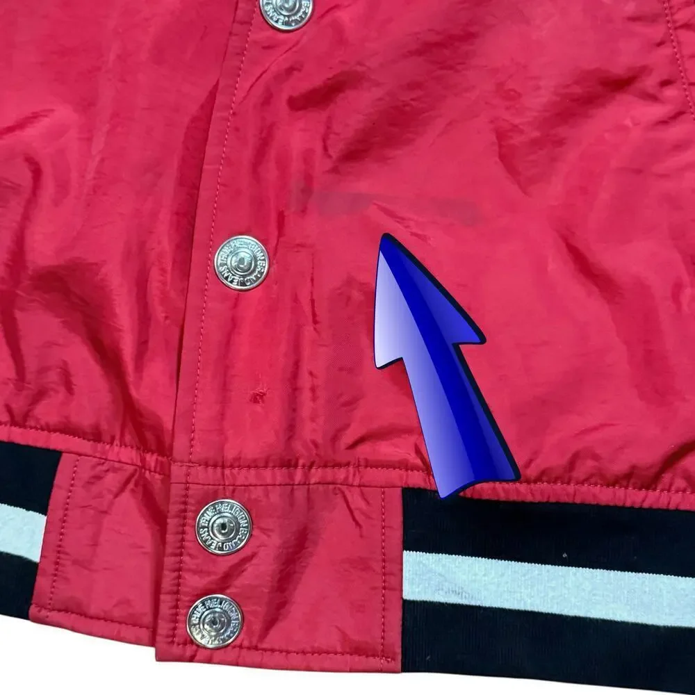 Vintage Y2K True Religion Varsity Bomber Jacket Mens Red Black Embroidered Sz L